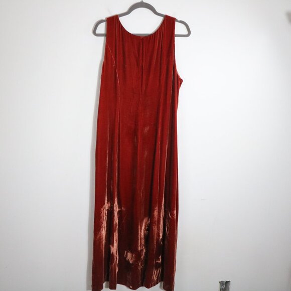 Laura Ashley Vintage 90s Velvet Maxi Dress 10 Boho Fairy Romantic Silk Burnt Red - Picture 6 of 6
